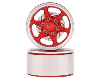 Picture of Yeah Racing 1.9" Aluminum BXC 6 Spoke Beadlock Wheels w/Faux Rotors (Red) (2)